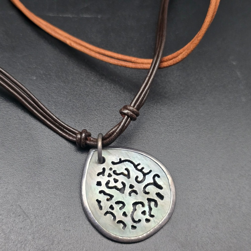 Silpada Abalone Shell Pendant Necklace Brown Cord 925